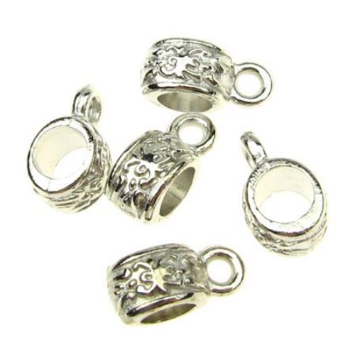 Jewelry connector in cylinder shape, metal with ring 11x5x1.5 mm hole 4.5 mm color silver - 15 pieces - 10.35 grams