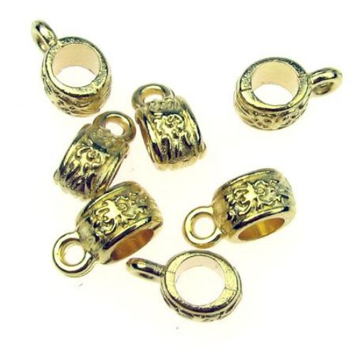 Ornamented metal element, cylindrical connecting bead with ring 11x5x1.5 mm hole 4.5 mm color gold - 15 pieces - 10.40 grams