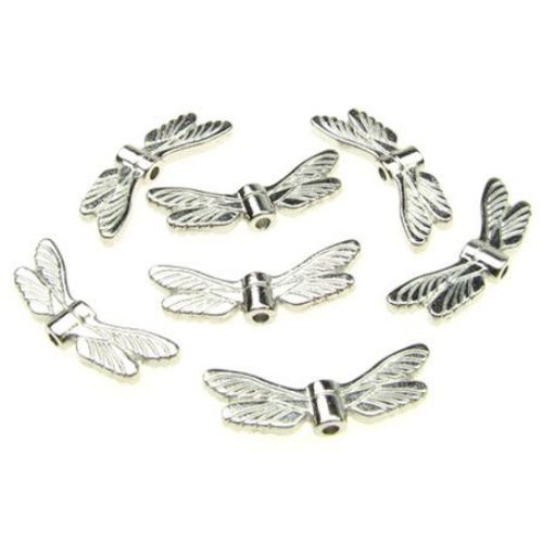 Bead metal wings 7x20x3 mm hole 1 mm color silver -10 pieces -8.65 grams