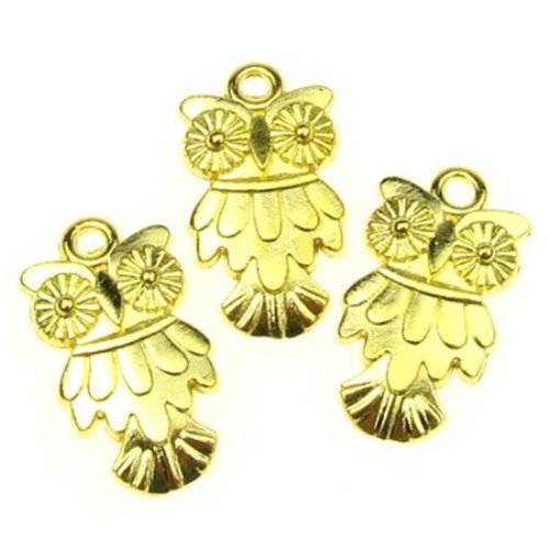 Glossy metal owl pendant 19x11x2 mm color gold - 9.65 grams - 10 pieces