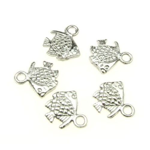 Metal Charm / Fish, Jewelry DIY Accessory, 11x10x2 mm, Silver Color, 10 grams, 20 pieces