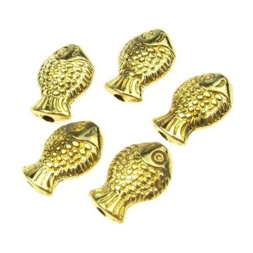 Metal fish bead 10x7x3.5 mm hole 1 mm color gold -10 grams -18 pieces