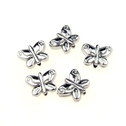 Metal Butterfly Bead, 11x10x4 mm, Hole: 1 mm, Silver -10 grams
