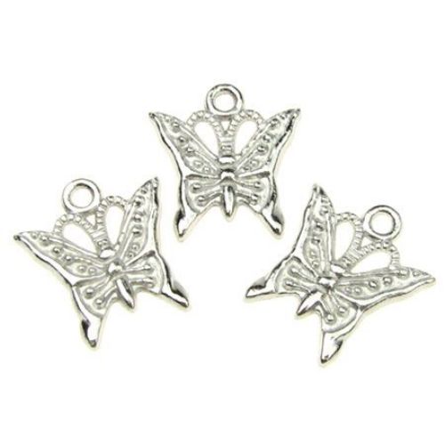 Shining metal butterfly pendant 17x16x2 mm color silver - 9 pieces - 10 grams