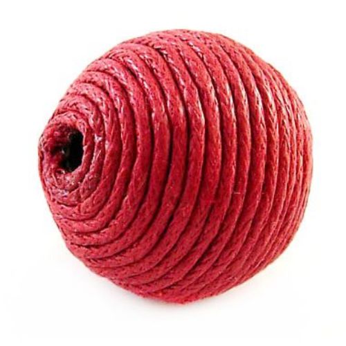 Топче облечено с шнур памук 16 мм дупка 2 мм червено -5 бр