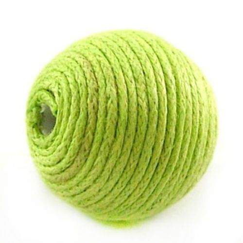 Топче облечено с шнур памук 16 мм дупка 2 мм шнур зелено -5 бр