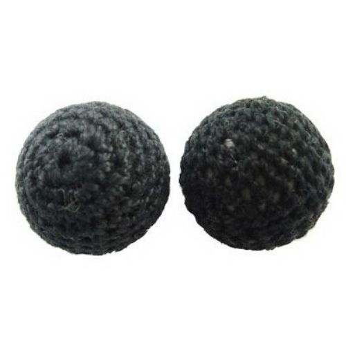 Ball covered with textile 20 mm hole 2 mm black - 5 pieces