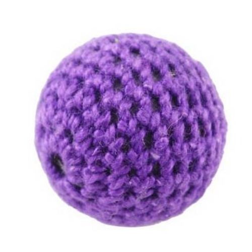 Ball-shaped Bead covered with Knitting, 20 mm, Hole: 2 mm, purple -5 pieces