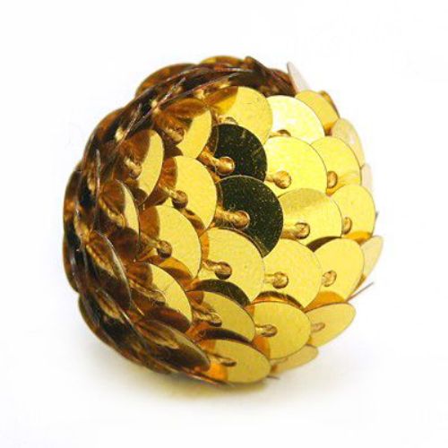 Ball-shaped Bead covered with Sequins for DIY Home Decoration, 23 mm, Gold -5 pieces