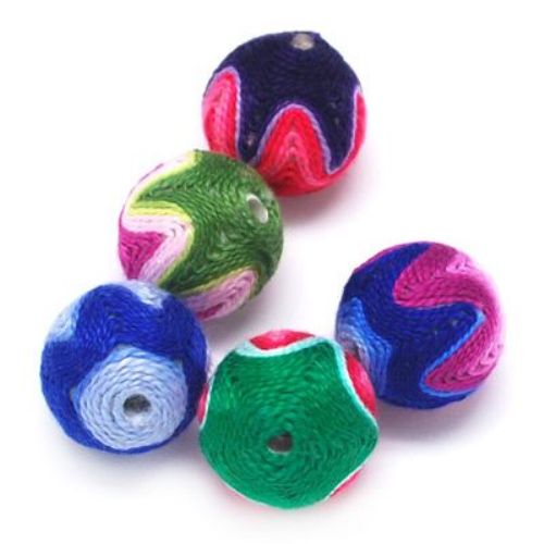 Ball bead covered with textile 14 mm hole 2 mm assorted colors