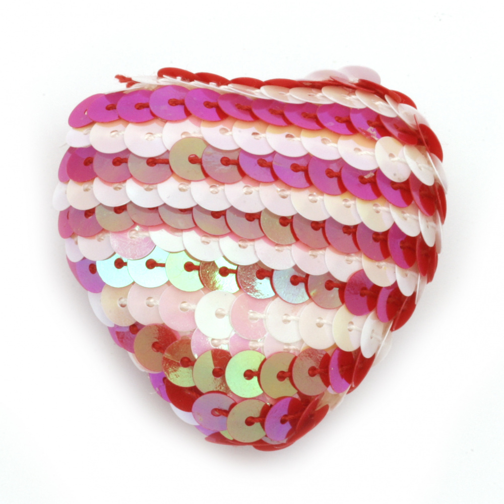 Styrofoam Heart covered with Sequins for Craft Making and Decoration, 47x47x24 mm, White and Red