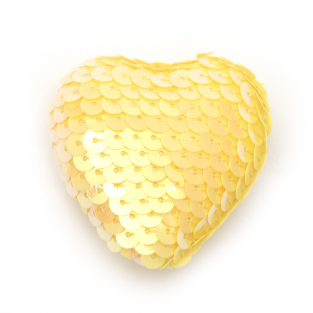 Styrofoam Heart covered with Sequins for Craft Making and Decoration, 49x49x24 mm, Yellow