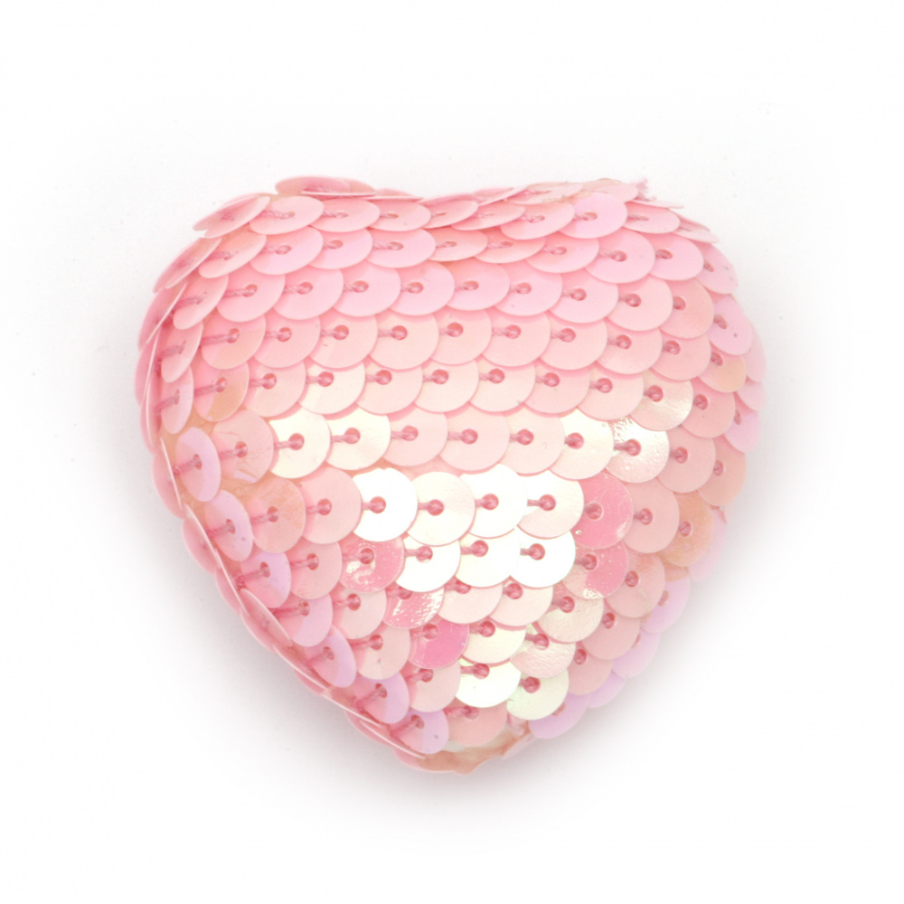 Styrofoam Heart covered with Sequins for Craft Making and Decoration, 38 ~ 47x38 ~ 47x21 ~ 24 mm, Pink