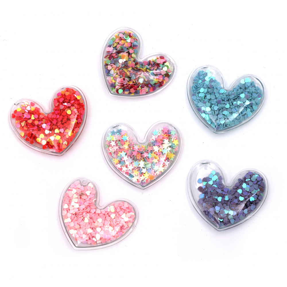 Decorative Heart with Sequins for Handmade Accessories, 44x48x7 mm, ASSORTED