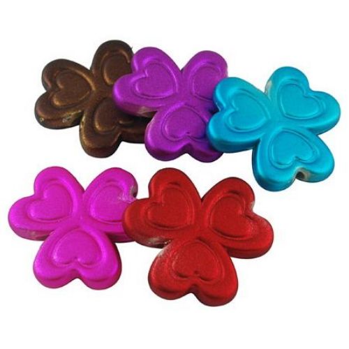 Rubber coated flower bead 26x26x4.5 mm hole 2 mm color - 50 g ~ 23 pieces