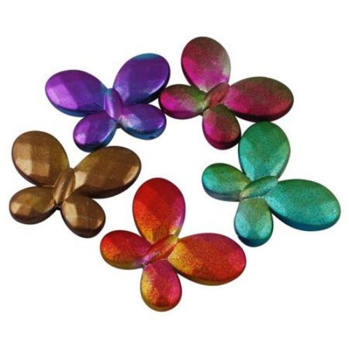Plastic Butterfly Bead with Rubber Coating, 23x30x5 mm, Hole: 2 mm, MIX -50 g ~ 27 pieces