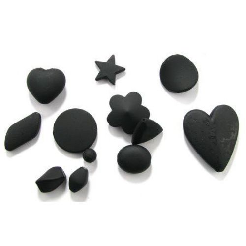 Assorted rubber beads 6-48x6-35x5-22 mm black - 50 grams