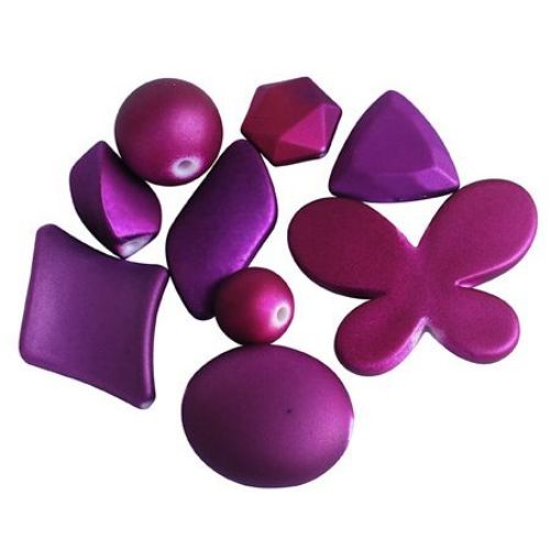 ASSORTED Plastic Beads with Rubber Coating, 6-48x6-35x5-22 mm cyclamen -50 grams