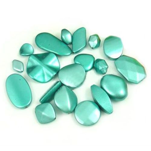 Mixed Beads in assorted shapes and sizes 17~46 mm hole 1~3 mm turquoise - 50 grams