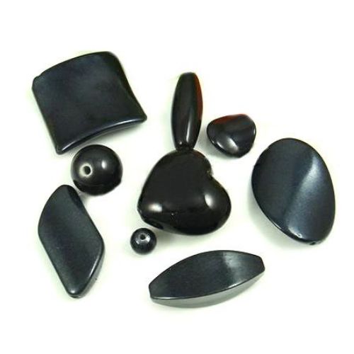 Πλαστική χάντρα μιξ σχέδια  8 ~ 41 mm τρύπα 1 ~ 3 mm χρώμα  μαύρο -50 γραμμάρια
