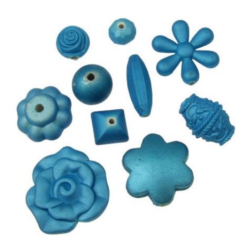 ASSORTED Rubberized Plastic Beads, 10-29x10-28x9-10 mm, Hole: 2-3 mm, Dark Turquoise  -50 grams ~ 23 pieces