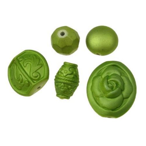 ASSORTED Rubberized Plastic Beads for Jewelry Craft Making, 10-29x10-28x9-10 mm, Hole: 2-3 mm, Light Green  -50 grams ~ 20 pieces