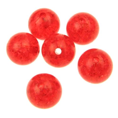 Plastic Round Bead CRACKLE, 14 mm, Hole: 2 mm, Red -50 grams ~ 28 pieces