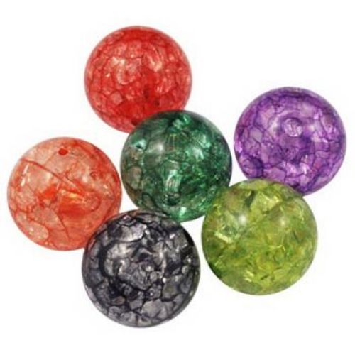 Plastic Round Bead CRACKLE, 14 mm, Hole: 2 mm, MIX -20 grams ~ 12 pieces