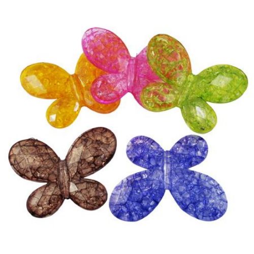 Plastic Butterfly Bead CRACKLE, 34x45x7 mm, Hole: 2 mm, MIX -47 grams - 8 pieces