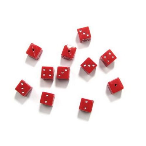 Plastic opaque Dice bead 10 mm with imitation of pebbles, red - 50 g ~ 47 pieces