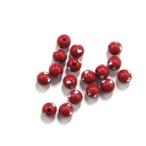 Plastic Ball-shaped Beads with Imitation of Crystals, 10 mm, Red -50 g ~ 99 pieces