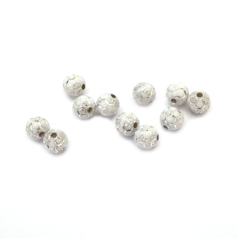 Sterling silver bead, sphere, 10 mm, hole 2 mm, white color - 20 grams, approximately 38 pieces