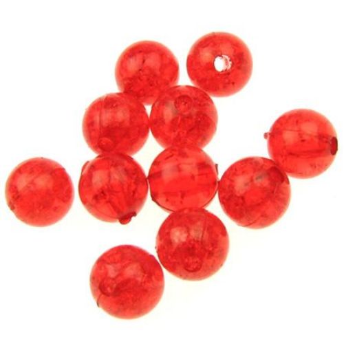 Acrylic Cracked Ball-shaped Bead, 8 mm, Hole: 1 mm, Red -20 grams ~ 71 pieces