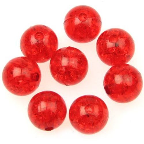 Acrylic Cracked Ball-shaped Bead for DIY Jewelry and Decoration,10 mm, Hole: 2 mm, Red -20 grams ~ 35 pieces