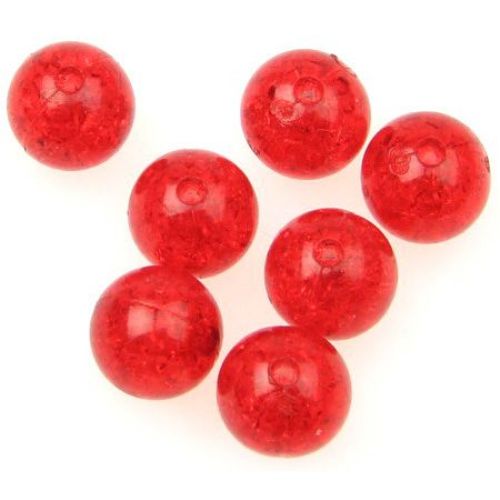 Acrylic Ball-shaped Bead CRACKLE, 12 mm, Hole: 3 mm, Red -20 grams ~ 19 pieces