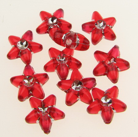 Transparent Acrylic  Flower Beads with imitation of crystal and silver line 10 mm  red - 50 grams ~ 310 pieces