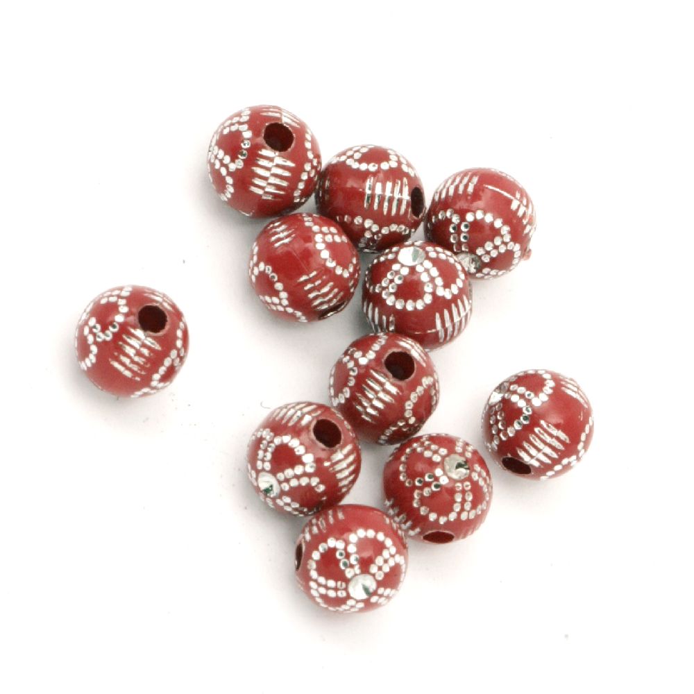 Plastic round bead with imitation of pebbles 8 mm hole 2 mm red - 50 grams ~ 190 pieces