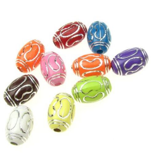 Opaque Acrylic Oval Beads with Silver Line, 15x10 mm hole 3 mm mix - 50 grams ~ 60 pieces
