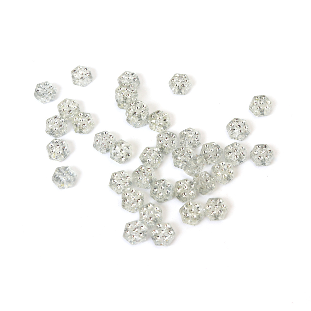 Romb fir  argintiu 18.5x9.5x4 mm gaură 1 mm alb -50 grame ~267 bucăți 