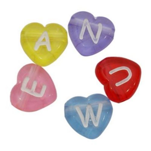 Heart Bead 11x10.5x4 mm hole 2 mm MIX with white - 20 grams ~ 48 pieces