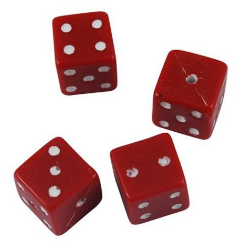 Dice Bead 7.5x7.5 mm hole 1.5 mm red with white - 20 grams ~ 45 pieces