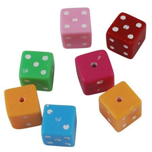 Dice Bead 10x10 mm hole 1.5 mm MIX with white - 50 grams ~ 50 pieces