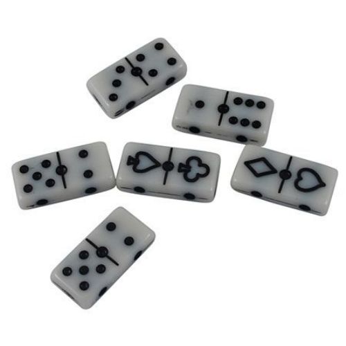 Domino bead 20x10x5 mm hole 2 mm white with black - 50 grams ~ 51 pieces