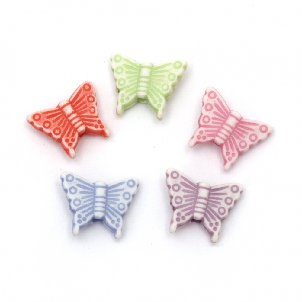 Plastic Butterfly Bead for Handmade Accessories, 14x11x4 mm, Hole: 1.5 mm, MIX -50 grams ~ 150 pieces