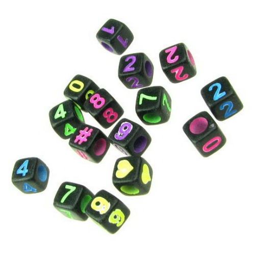 Two-color cube bead with figures 6x6 mm hole 3 mm MIX - 20 grams ~117 pieces