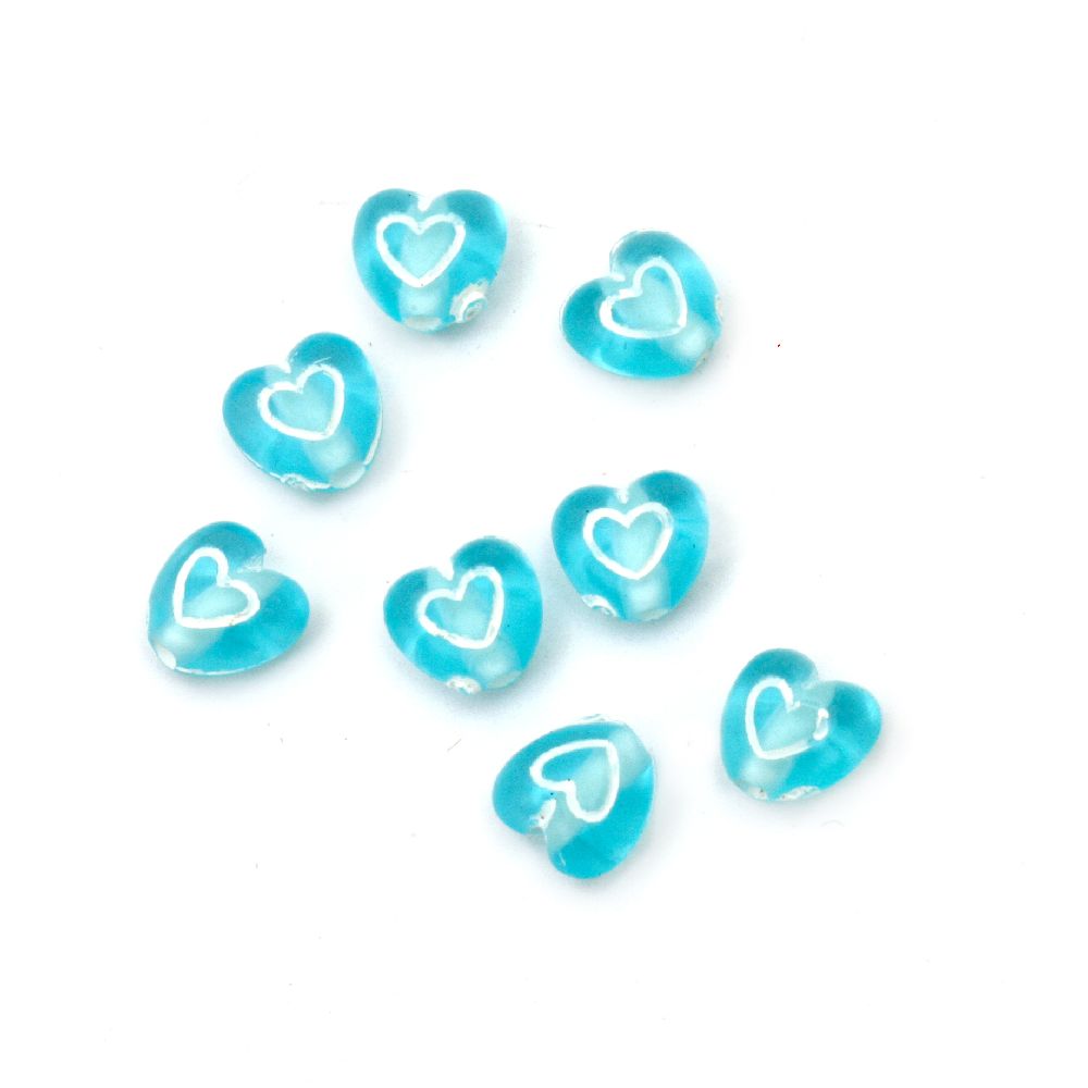 Heart Bead 7x4.5 mm hole 1 mm blue with white - 50 grams ~ 460 pieces