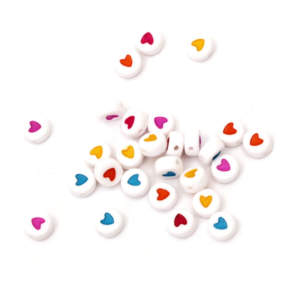 Two-colored circle bead with heart 7x3.5 mm hole 1 mm MIX - 20 grams ~150 pieces