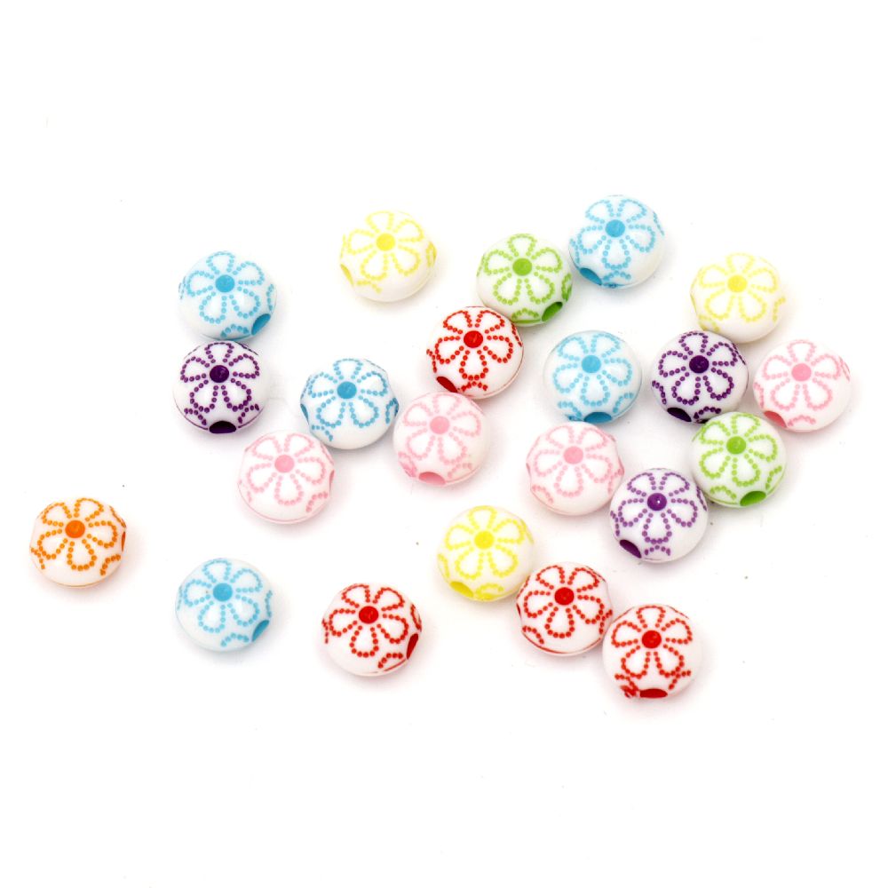 Two-colored circle bead  with flower 10x7 mm hole 2.5 mm mix - 20 grams ~56 pieces