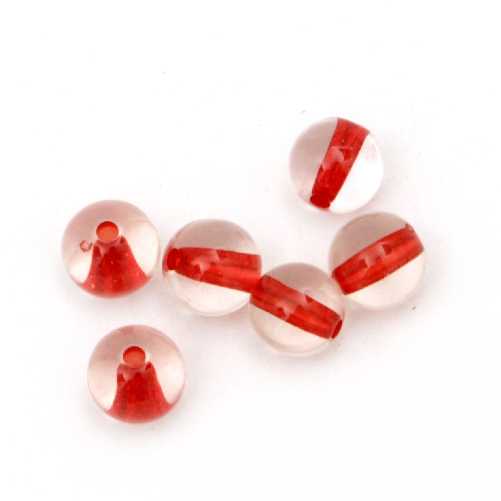 Ball Bead with red base 8 mm hole 1 mm transparent - 20 grams ~68 pieces
