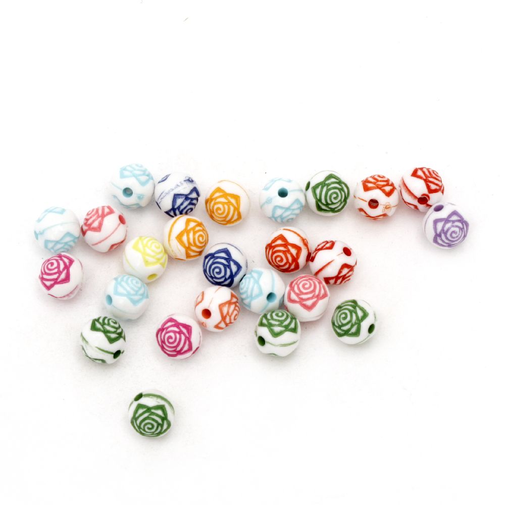Two-colored bead ball with rose 8 mm hole 1 mm mix - 50 grams ~ 180 pieces